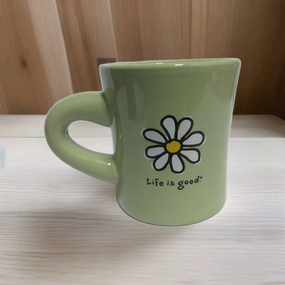 Life Is Good Coffee Cup Mug Daisy Flower "Do What You Like What You Do Green